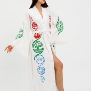 Халат от 100% органичен памук с ръчен печат и органични багрила Tree of life