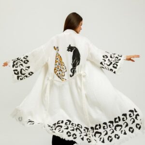 Халат от 100% органичен памук с ръчен печат и органични багрила Leopard & Panther