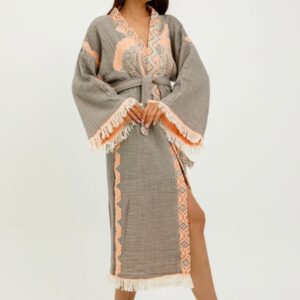 Халат от 100% органичен памук с ръчен печат и органични багрила Elephant, сив