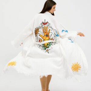 Халат от 100% органичен памук с ръчен печат и органични багрила Фази на луната