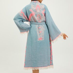 Халат от 100% органичен памук с ръчен печат и органични багрила Elephant, син