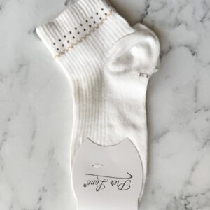 Дамски чорапи, бял със златиста шарка, камъчета