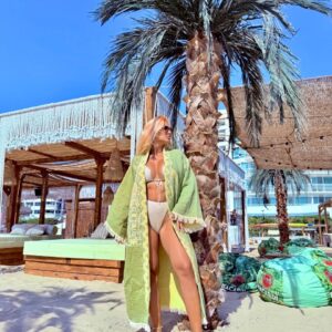 Халат от 100% органичен памук с ръчен печат и органични багрила Elephant, зелен