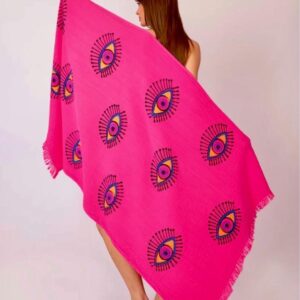 Кърпа от 100% органичен памук с ръчен печат и органични багрила Evil Eye Protection, фуксия