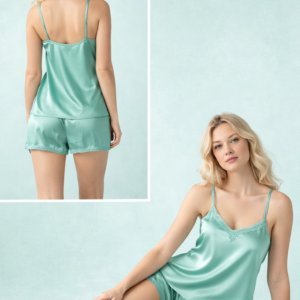 Сатенена дамска пижама с къси панталон