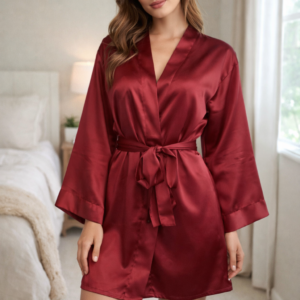 Сатенен дамски халат, червен цвят
