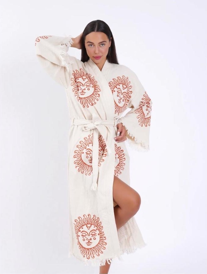 Халат от 100% органичен памук с ръчен печат и органични багрила Golden Sun