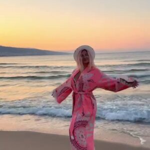 Халат от 100% органичен памук с ръчен печат и органични багрила Мандала, коралово розово